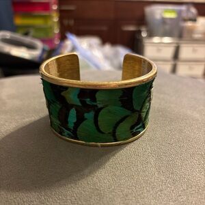 Genuine Feather Cuff Bracelet Goldtone